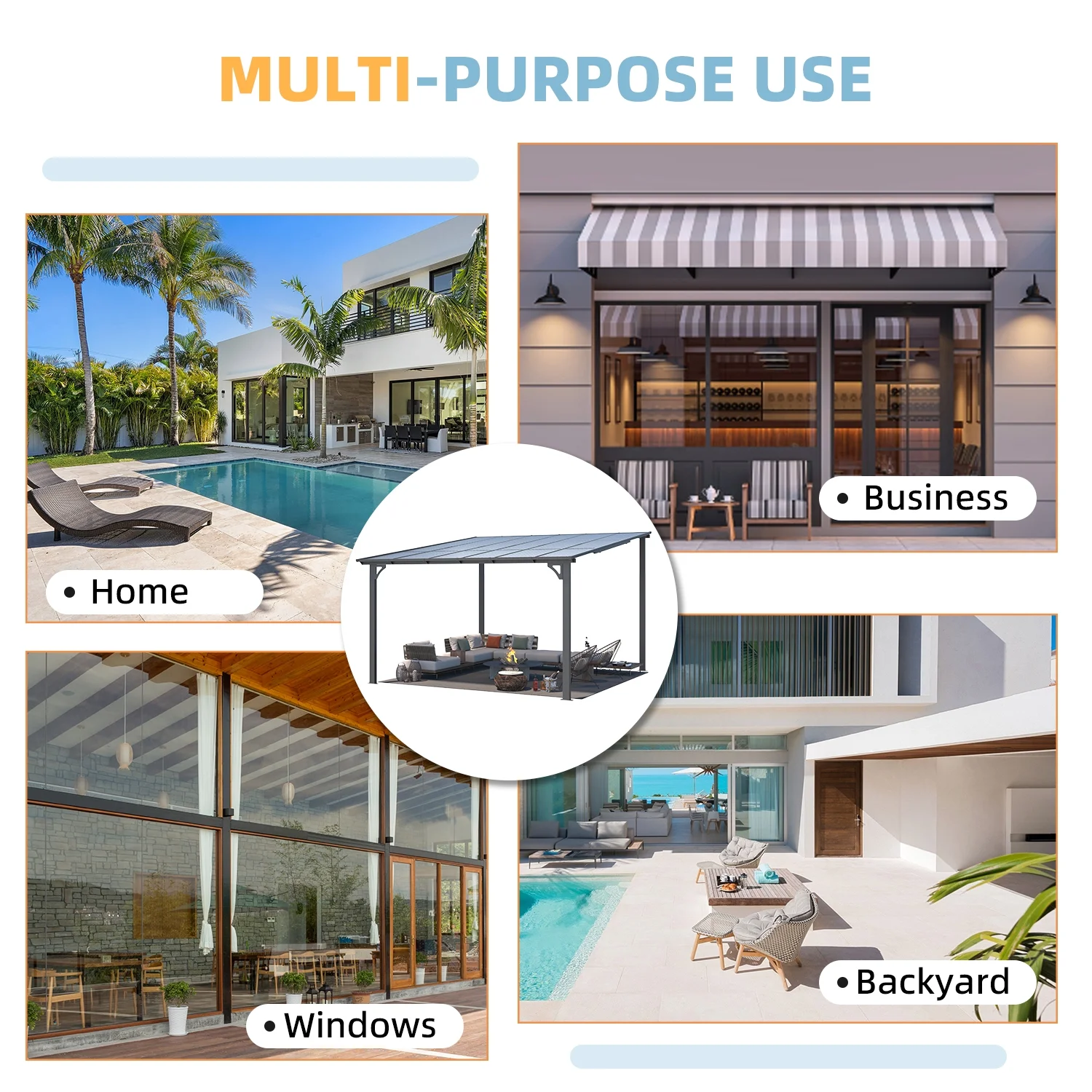 AECOJOY 12' x 12' Hardtop Gazebo Outdoor Aluminum Pergola ​For Garden, Patio, Backyard-​Gray
