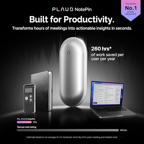 AI Voice Recorder, PLAUD NotePin Voice Recorder, App Control, AI Notetaker, AI Transcribe & Summarize, Support 112 Languages, 64GB Memory