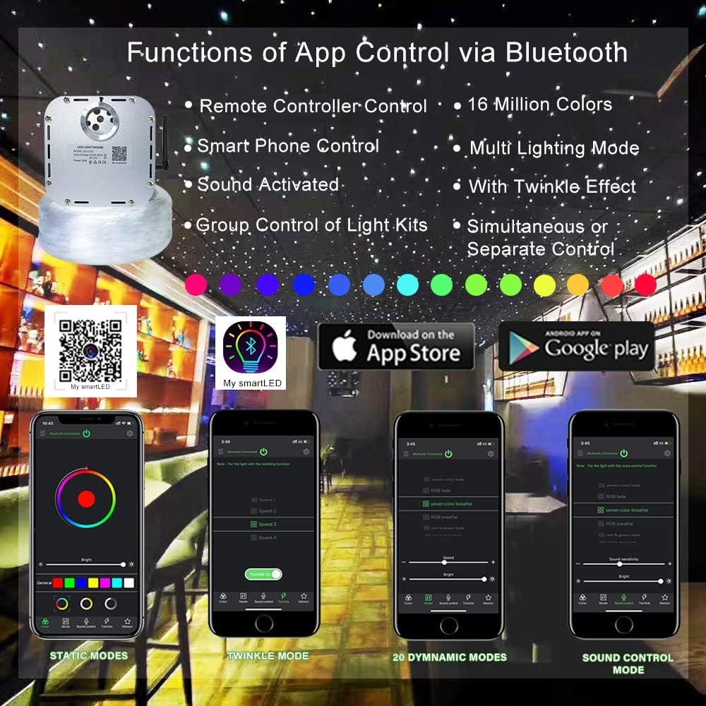 AKEPO 32W APP Twinkle Fiber Optic Lights Kit Music Activated RGBW Star Ceiling Sky Light