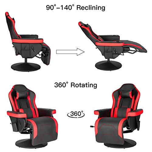 Modern-Depo Gaming Recliner Chair with Speakers, Massage, High Back, Cupholder, Headrest, Lumbar Support