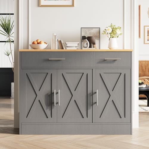 Vongrasig 43&rdquo; Sideboard Buffet Cabinet with Storage, Farmhouse Coffee Bar with Drawers and Shelves, Wood Buffet Table for Kitchen, Dining Room