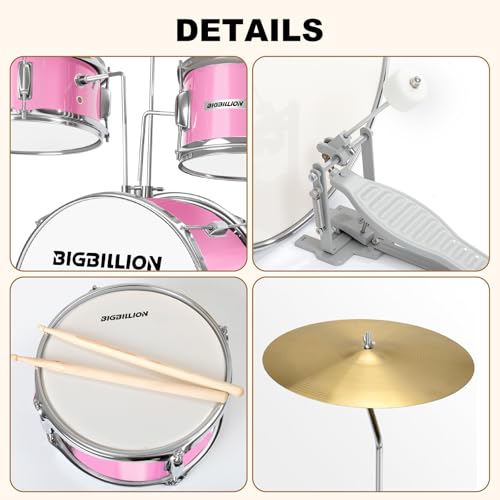 Drum Set for Kids, 3-Piece 14'' Beginner Kids Drum Kit Junior Drum Set with Bass Tom Snare Drum with Adjustable Throne, Cymbal, Pedal