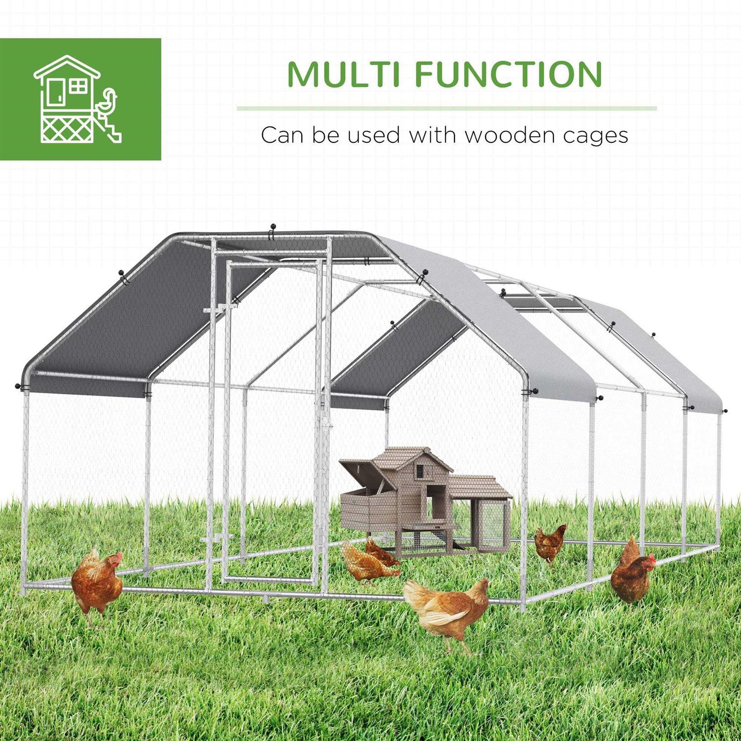 PawHut Galvanized Metal Chicken Coop Cage with Cover Walk-In Pen Run - Pet Supplies online store