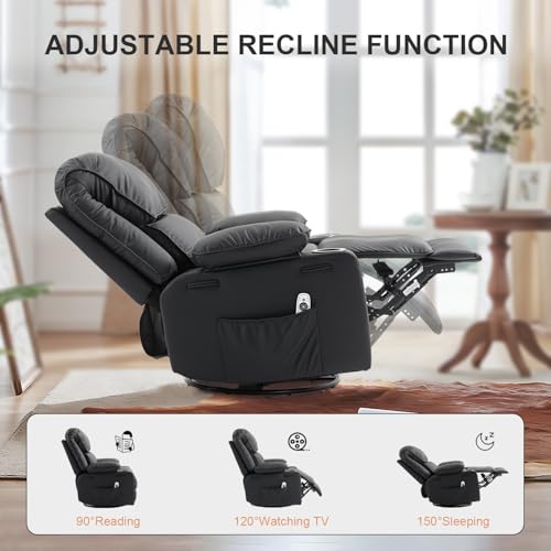 Rocker Recliner Chair with Massage and Heated, 360°Swivel Rocking Chairs with Cup Holders Remote Control for Living Room (Gray Oatmeal)