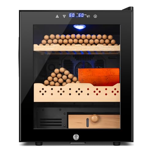 Cigar Electric Humidor, 35L 250 Counts Large Capacity Thermostatic Electric Cigar Cooler Cabinet with Digital LED Screen, Safety Lock