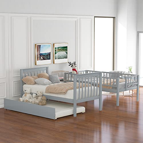 Twin-Over-Twin Bunk Bed with Trundle and Storage Staircase, Solid Wood 3 in 1 Twin Size Stairway Bunk Bed with Trundle, White
