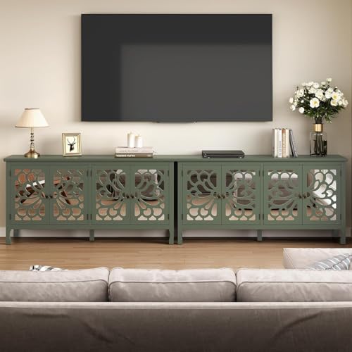 RoyalCraft Buffet Cabinet with Mirror Butterfly Carved Door, 63'' Sideboard Cabinet with Adjustable Shelves