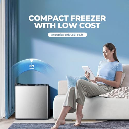 3.0 Cu.ft Upright Freezer, Small Mini Freezer with Adjustable Thermostat, Removable Shelves, Reversible Single Door, for Bedroom/Home/Dorms/Apartment