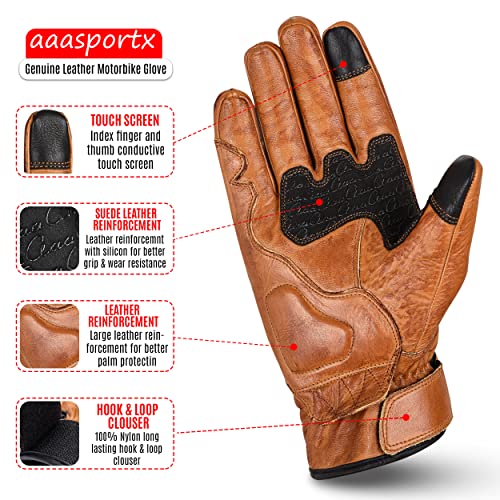 aaasportx Motorcycle Gloves Leather with Touchscreen Function - Protectors Motorcycle Gloves for Men and Women for All Weather