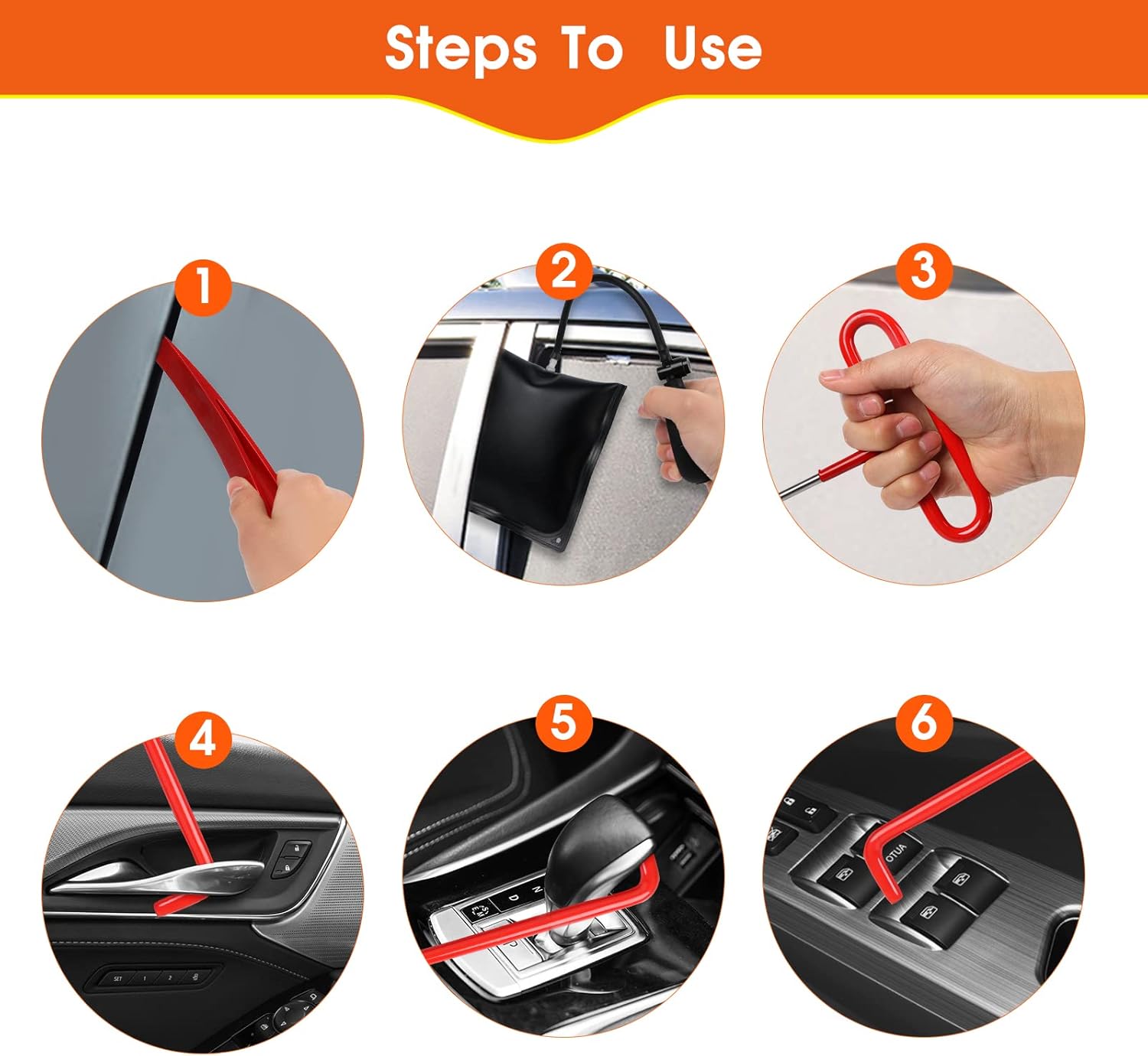 Amliber 26Pcs Car Tool Kit with Non Marring Wedge, Air Pump Bag, Stainless Steel Long Reach Tools, Auto Trim Removal Tool