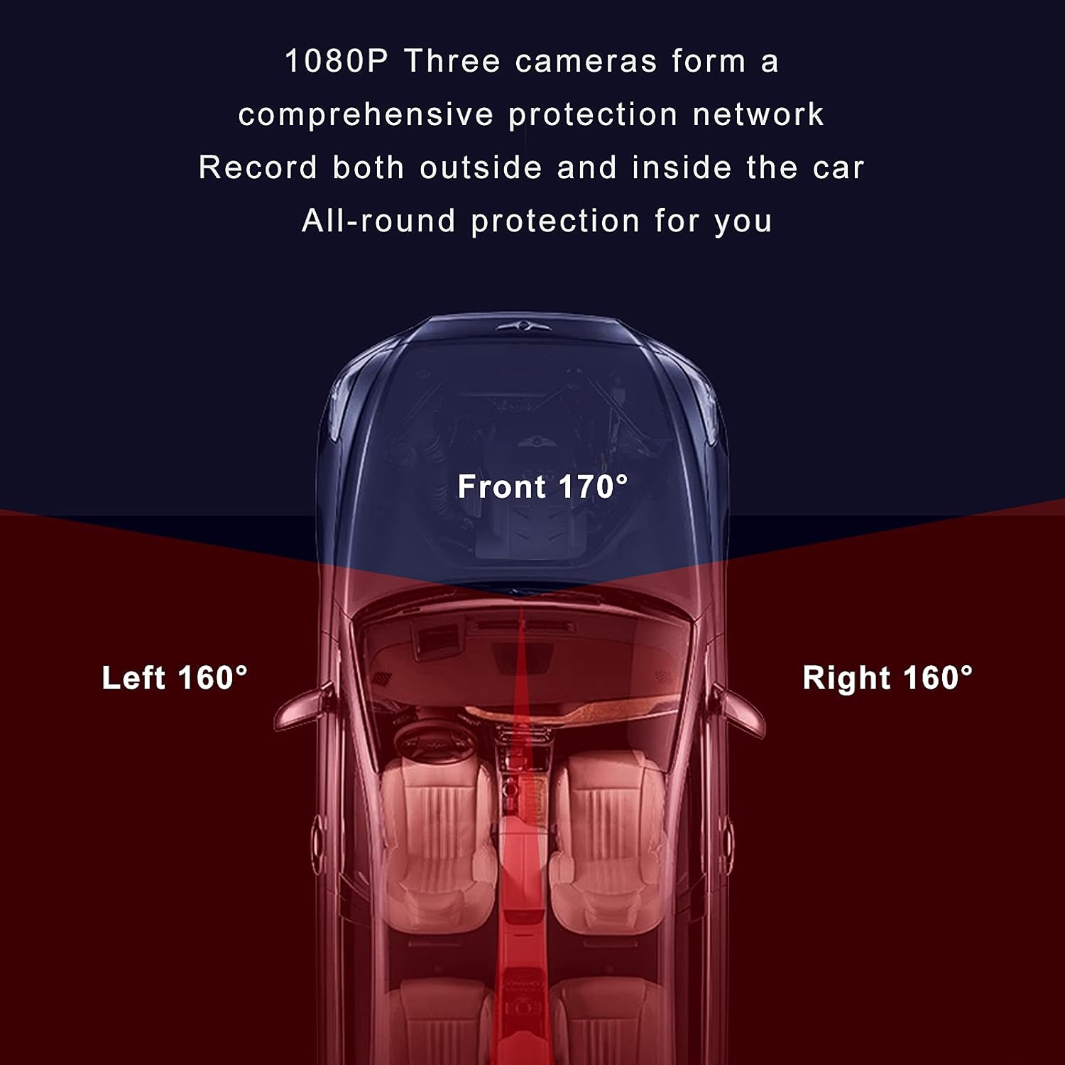 Dual Dash Cam 1080P Dashboard Camera Front and Rear 3 Way Cam HD Angle Lens Recording Control IR Night Vision 24hr Motion Detection G-Sensor Mobile