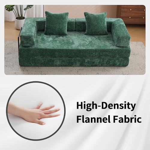 Convertible Sleeper Sofa Bed with Cylindrical Pillow, Corduroy Folding Mattress Couch with Fixed-Shape Frame