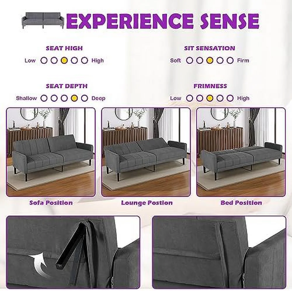 RUNFAYBIU Modern Upholstered Tufted Convertible Folding Futon Sofa Bed w/USB  82\u201D Sleeper Couch Love Seat Pillows  2/3 Seat Loveseat Sofas for