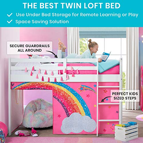 Delta Children Twin Loft Bed with Guardrail and Ladder (Coordinates with Loft Bed Tents Sold Separately), White