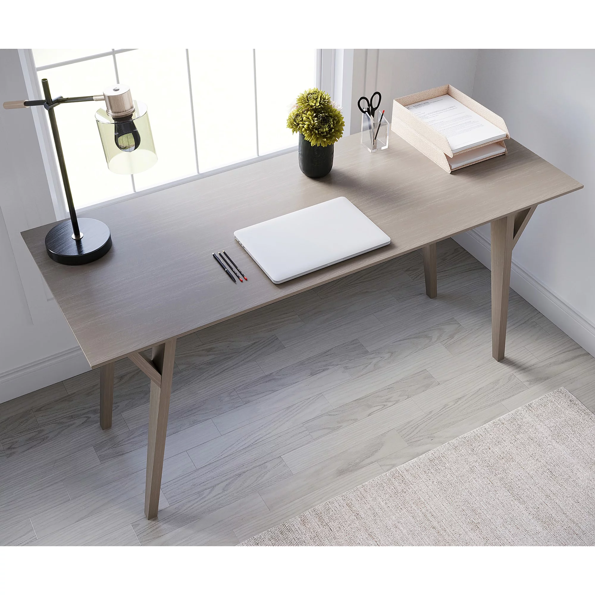 Realspace® Trezza 60"W Writing Desk, Light Oak