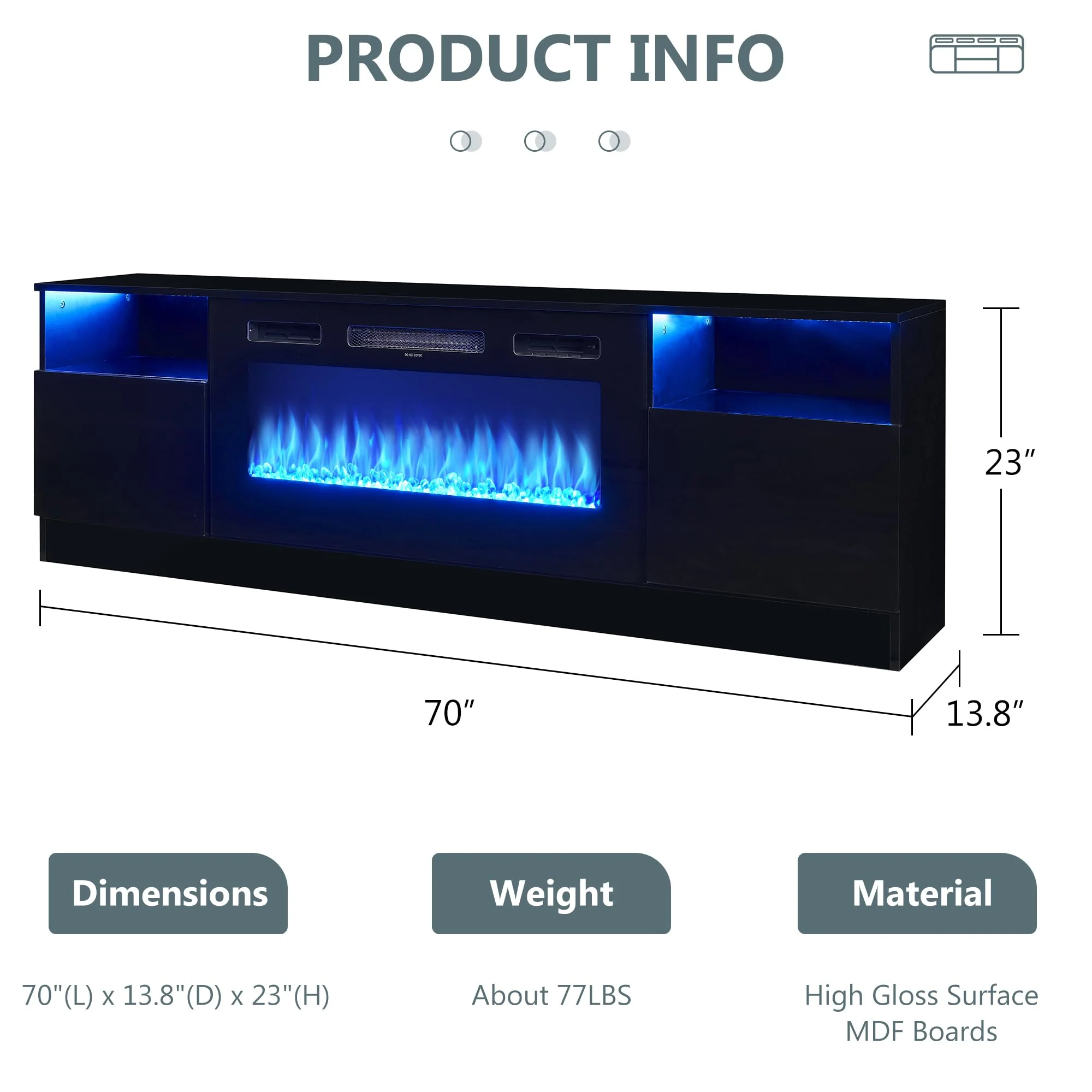 Whalefall Fireplace TV Stand with 36" Electric Fireplace, LED Light Entertainment Center