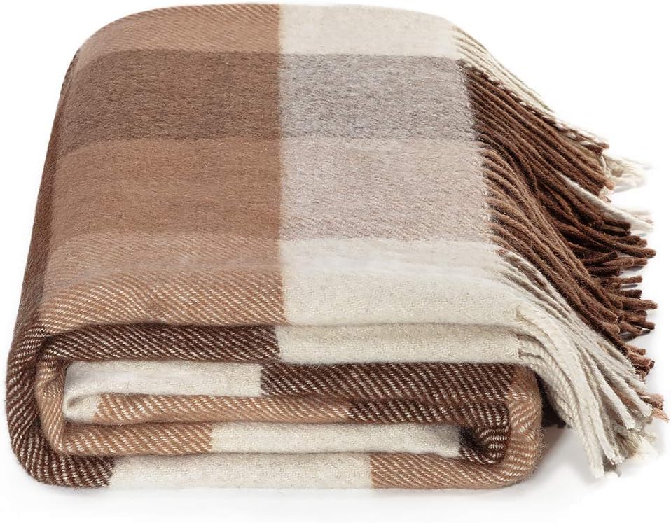 Farridoro Wool Throw Blankets 51Inches with 67Inches Decorative Fringe All Season Use Throw Blankets for Bed Sofa Couch Camping Chair Outdoor