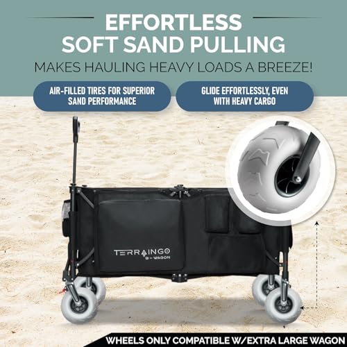 TerrainGO Beach Wagon Wheels for Sand | Quick-Change Interchangeable | Air-Filled Beach Cart Tires (for Extra Large Wagon Only. Will Not Work W/Large