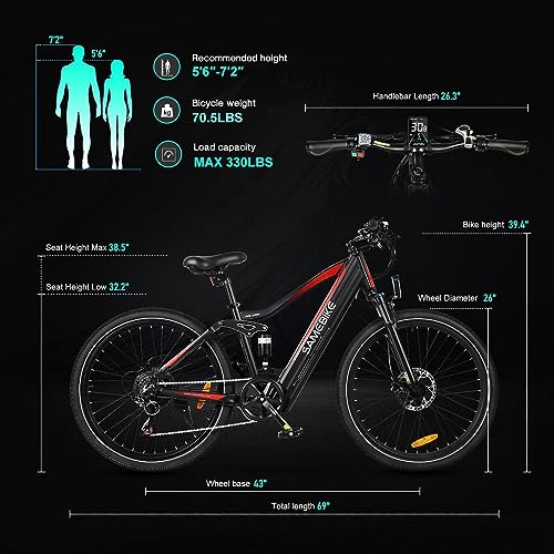 SAMEBIKE Electric Bike 750W 28MPH Electric Mountain Bike Full Suspension, 26 inch Ebike for Adults with 48V 14Ah Battery