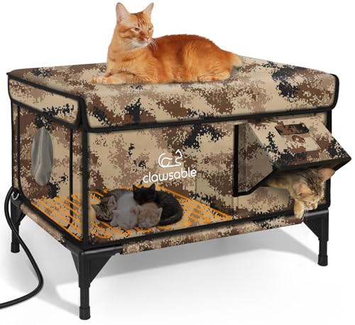 Indestructible Heated Cat House for Outside Winter, 100% Waterproof, Safe Escape Door