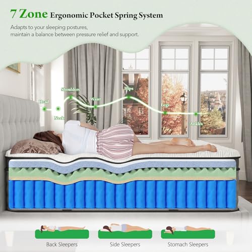 Onlylucky Full Size Mattress - 12 Inch Gel Memory Foam Mattress with Individual Pocket Spring for Pressure Relief & Motion Isolation