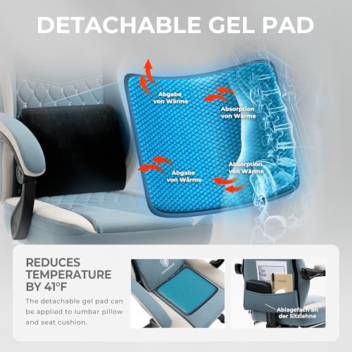 Dowinx Gaming Chair Breathable Fabric Computer Chair with Pocket Spring Cushion, Comfortable Office Chair with Gel Pad and Storage Bag