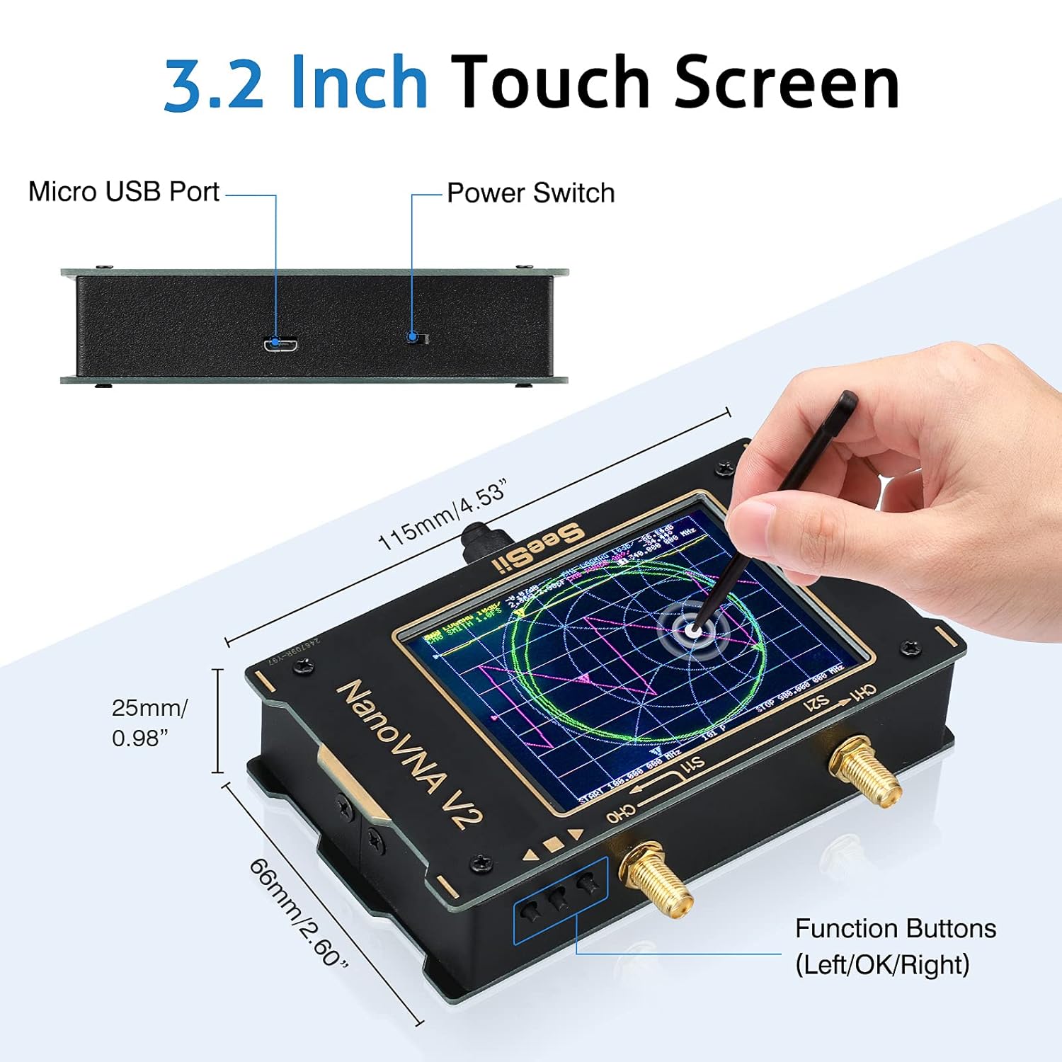 Nanovna SAA-V2 Vector Network Analyzer 10KHz~3GHz HF VHF UHF Antenna Analyzer 3.2 inch Touchscreen with Case,Measuring Duplexer, The Filter