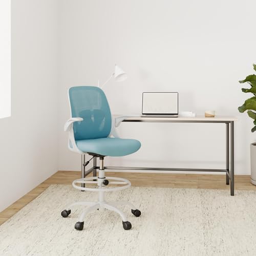 Primy Drafting Chair Tall Office Chair with Flip-up Armrests Executive Ergonomic Computer Standing Desk Chair with Lumbar Support and Adjustable