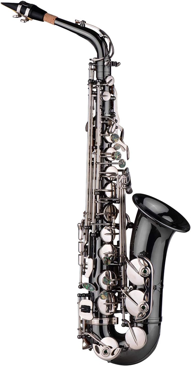 Btuty Eb E-flat Alto Saxophone Professional Brass Bend Sax Black Nickel Plating Abalone Shell Keys with Carrying Case Gloves Cleaning Cloth Straps