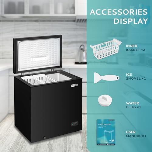 EUHOMY 3.5 Cu.Ft Chest Freezer with Removable Basket, Small Deep Freezer Adjustable 7 Thermostat, Quiet Mini Freezer Free-Standing Top Door
