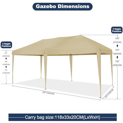 COBIZI Canopy 10x20 Pop Up Canopy Tent with 6 Sidewalls Party Tents for Parties Weddings Backyard Waterproof Canopy Outdoor Commercial Canopy Event