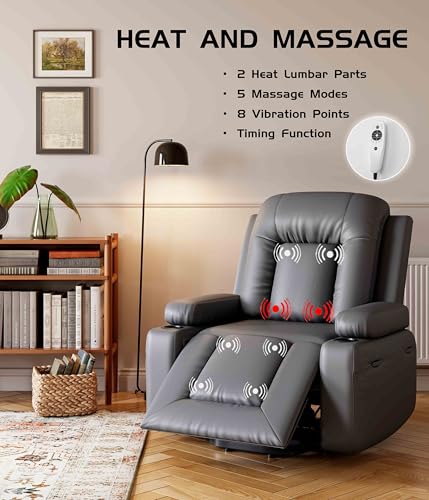 GarveeHome Power Lift Recliner Chair - Heat and Massage, Faux PU Electric Lift Recliner for Elderly & Mobility Impaired, Adjustable Back and Legs