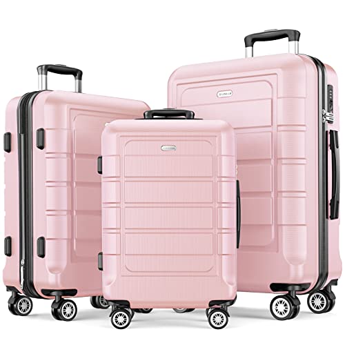 SHOWKOO Luggage Sets Expandable PC+ABS Durable Suitcase Double Wheels TSA Lock Black