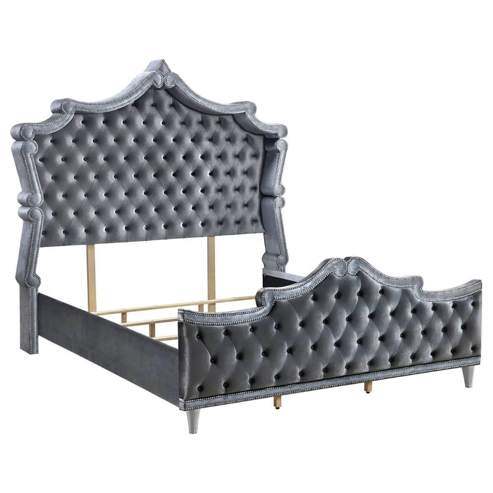 Maklaine 4-Piece Velvet Upholstered Tufted Queen Bedroom Set in Gray