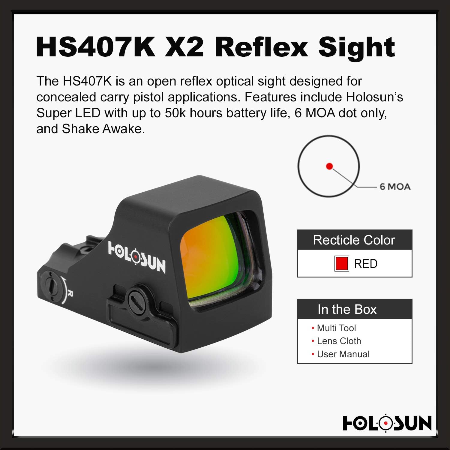 HOLOSUN HS407K-X2 Classic Reflex Red Dot Only Sight