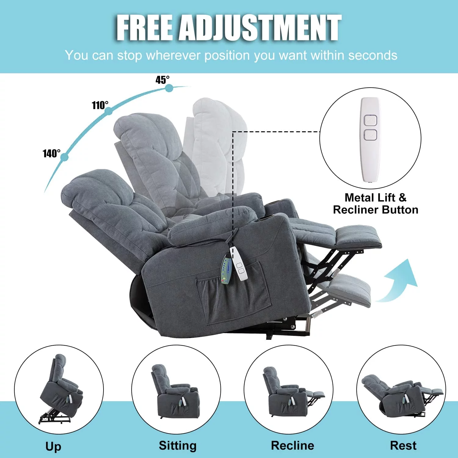 IPKIG Electric Power Lift Recliner Chair Sofa with Heat and Vibration, Lift Recliner Chairs for Elderly with Lumbar Pillow, Hand Remote Control