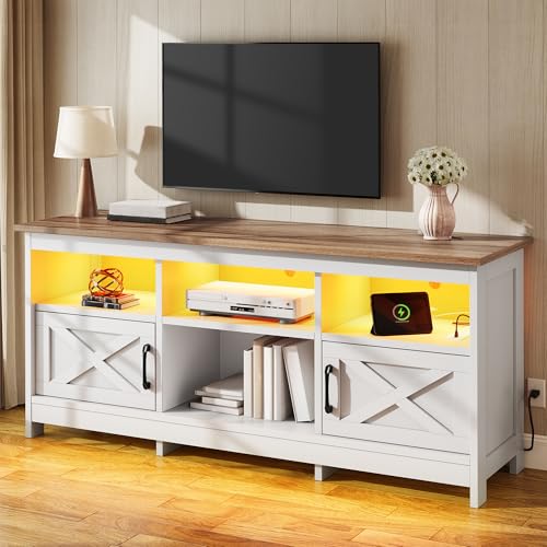 YITAHOME TV Stand for 65 Inch TVs, Entertainment Center with Storage Cabinets, Power Outlet & LED Light