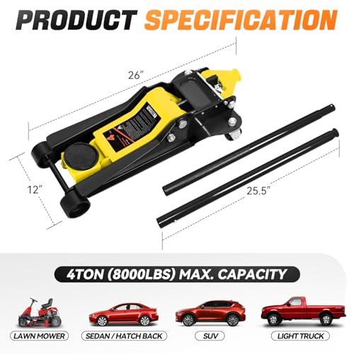 Auto Dynasty 4 Ton Low Profile Floor Jack, Heavy Duty Steel Hydraulic Car Jack with Dual Pistons Quick Lift Pump, Hydraulic Racing Floor Jack