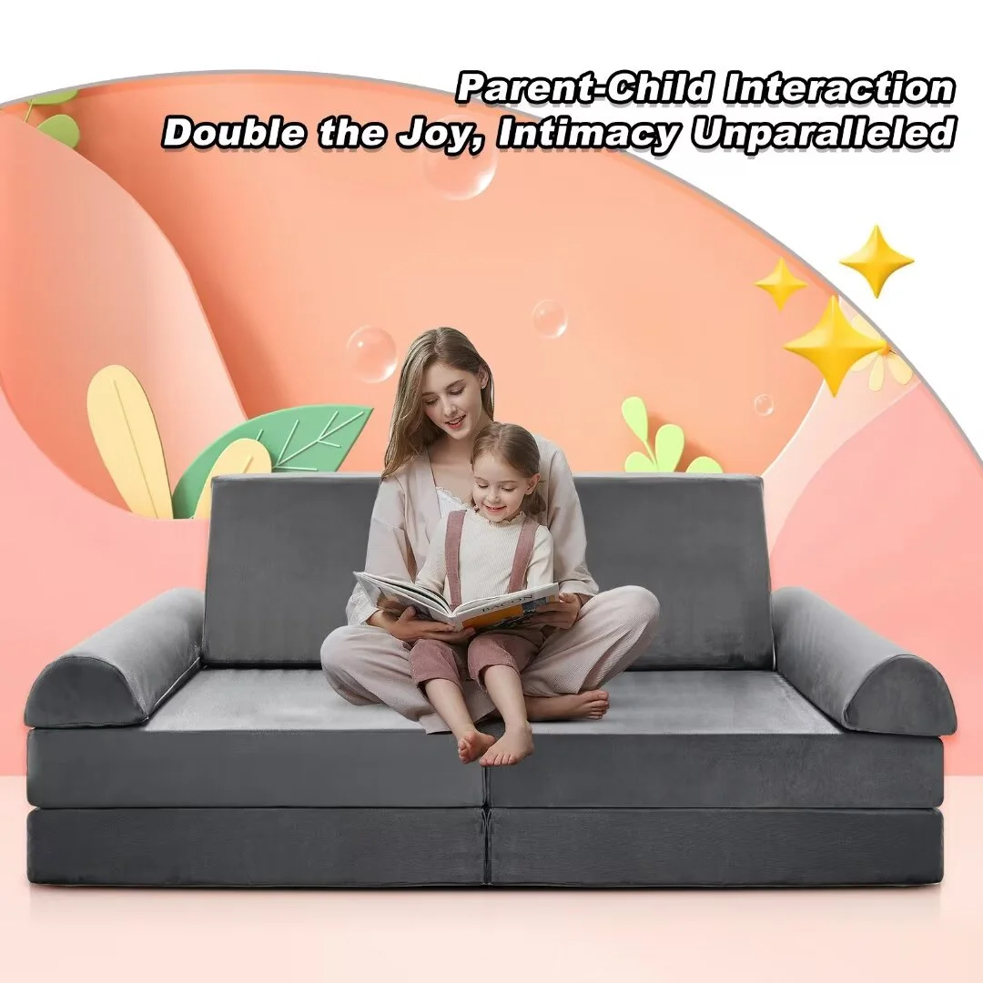 Docred Play Couch for Kids Imaginative Furniture, 10pcs Modular Sectional Kids Couch for Toddlers,Gray
