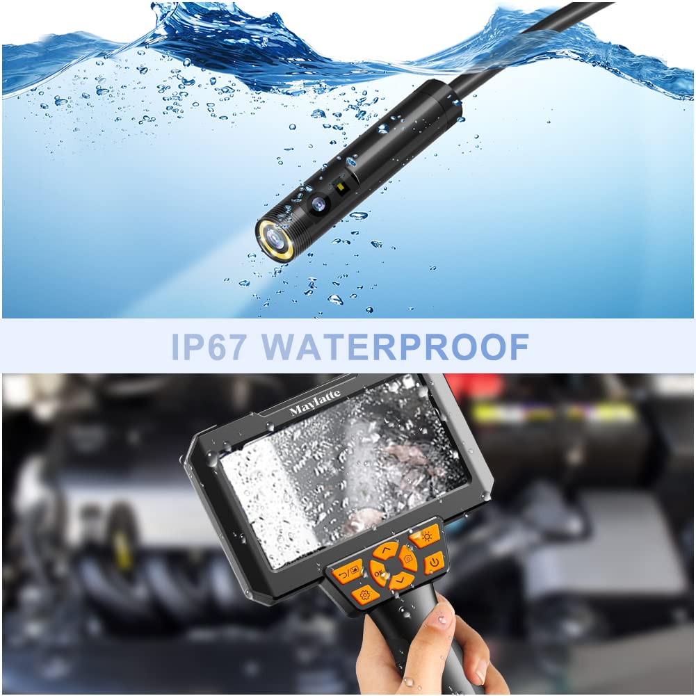 5 Inch Endoscope Camera,Maylatte Dual Lens Borescope with 7 LED Lights,16.5FT Semi-Rigid Cable Inspection Camera with 32GB SD Card