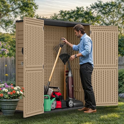 YITAHOME Outdoor Horizontal Storage Sheds w/o Shelf, Weather Resistant Resin Tool Shed, Multi-Opening Door for Storage of Bike, Trash Cans