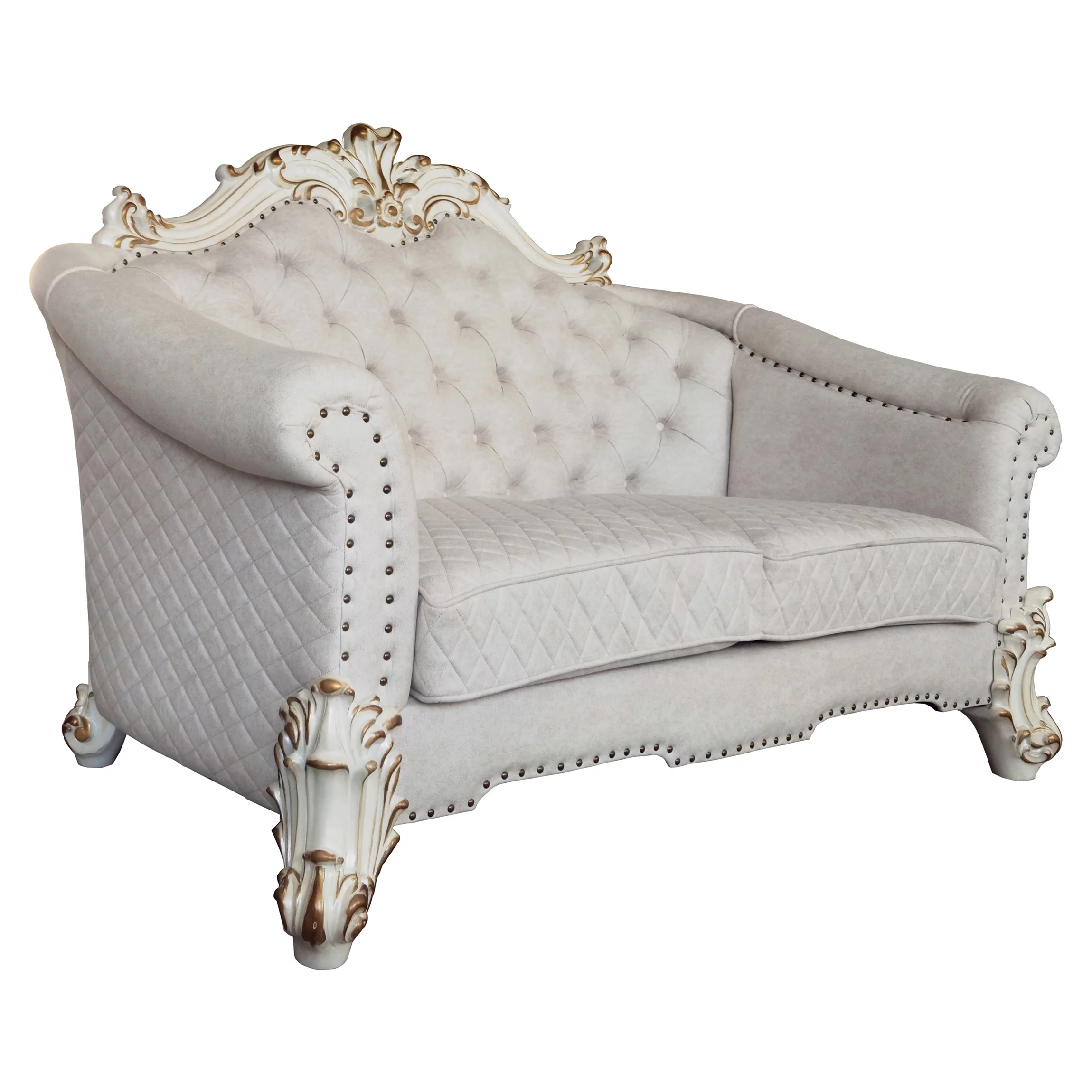 ACME Vendome II Loveseat with 4 Pillows in Ivory Fabric and Antique Pearl