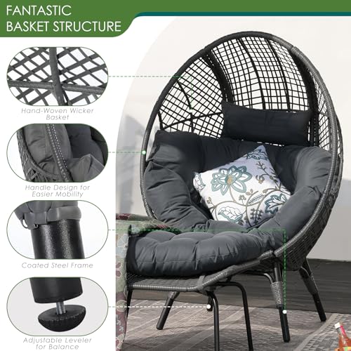 NICESOUL Stationary Egg Chair Indoor Outdoor Wicker Oversized Thick Cushions Egg Shaped Loveseat Chair