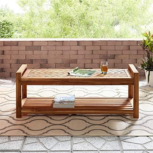 Walker Edison 48 Chevron Acacia Wood Patio Storage Bench - Brown