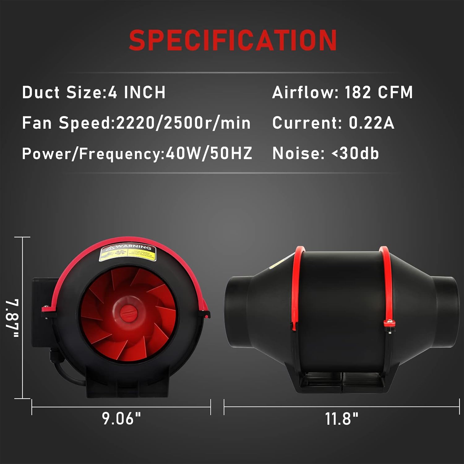 Ventilation Kit 4 inch Inline Fan 182 CFM Ventilation Fan with Temperature Humidity Monitor, 4 inch Air Carbon Filter and 10 feet Ducting