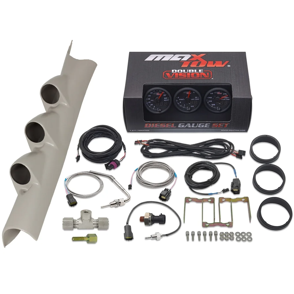 MaxTow 2010-2018 Dodge Ram Cummins Taupe Triple Gauge Package with Black & Green DS1 Gauge Set
