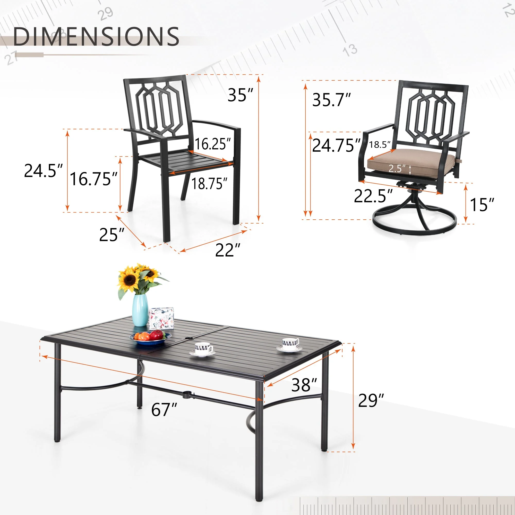Sophia & William 7 Piece Patio Dining Set Outdoor Metal Furniture Table and Stackable/Swivel Chairs