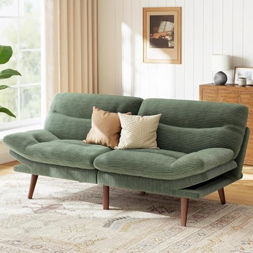 Marsail Futon Sofa Bed, Futon Couch with Adjustable Backrest & Armrests, Convertible Small Sleeper Sofa Bed for Small Apartments, Study Room, Office