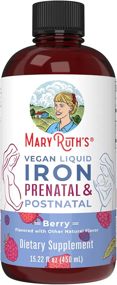 MaryRuth Organics | Liquid Iron Supplement Prenatal & Postnatal for Pregnant & Lactating | Iron Deficiency | Immune Support | Sugar/Gluten Free |
