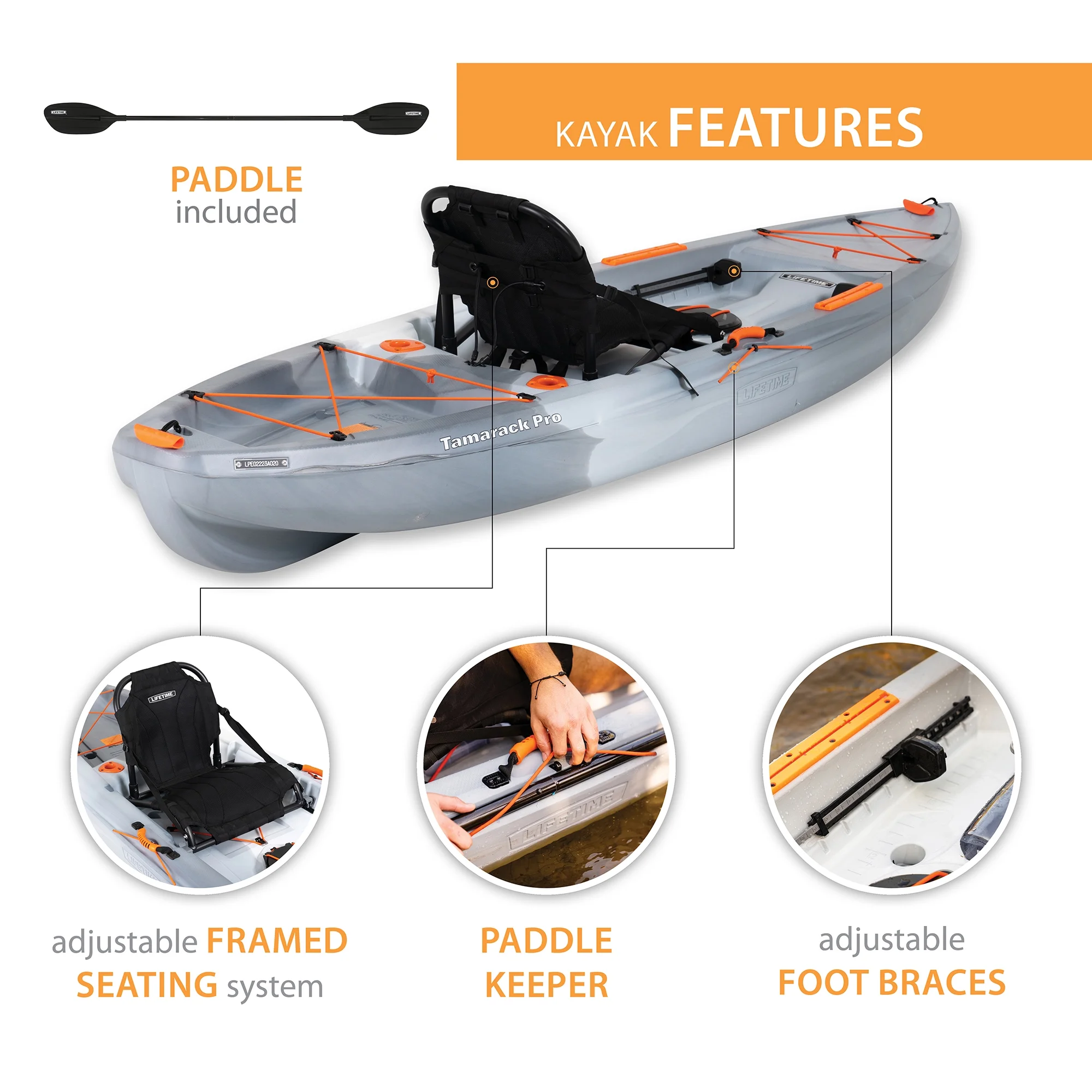 Lifetime Tamarack Pro 123 inch Sit-on-Top Kayak, Eclipse Fusion (91058) - Radiant Selections